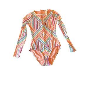 Hobie Long Sleeve Multicolor Striped Bodysuit Rash Guard Size S